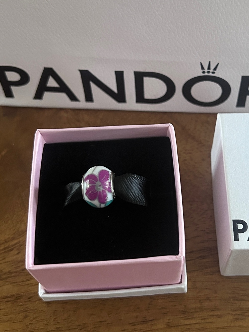 Pandora 925 Silver Pink Floral Bracelet Charm